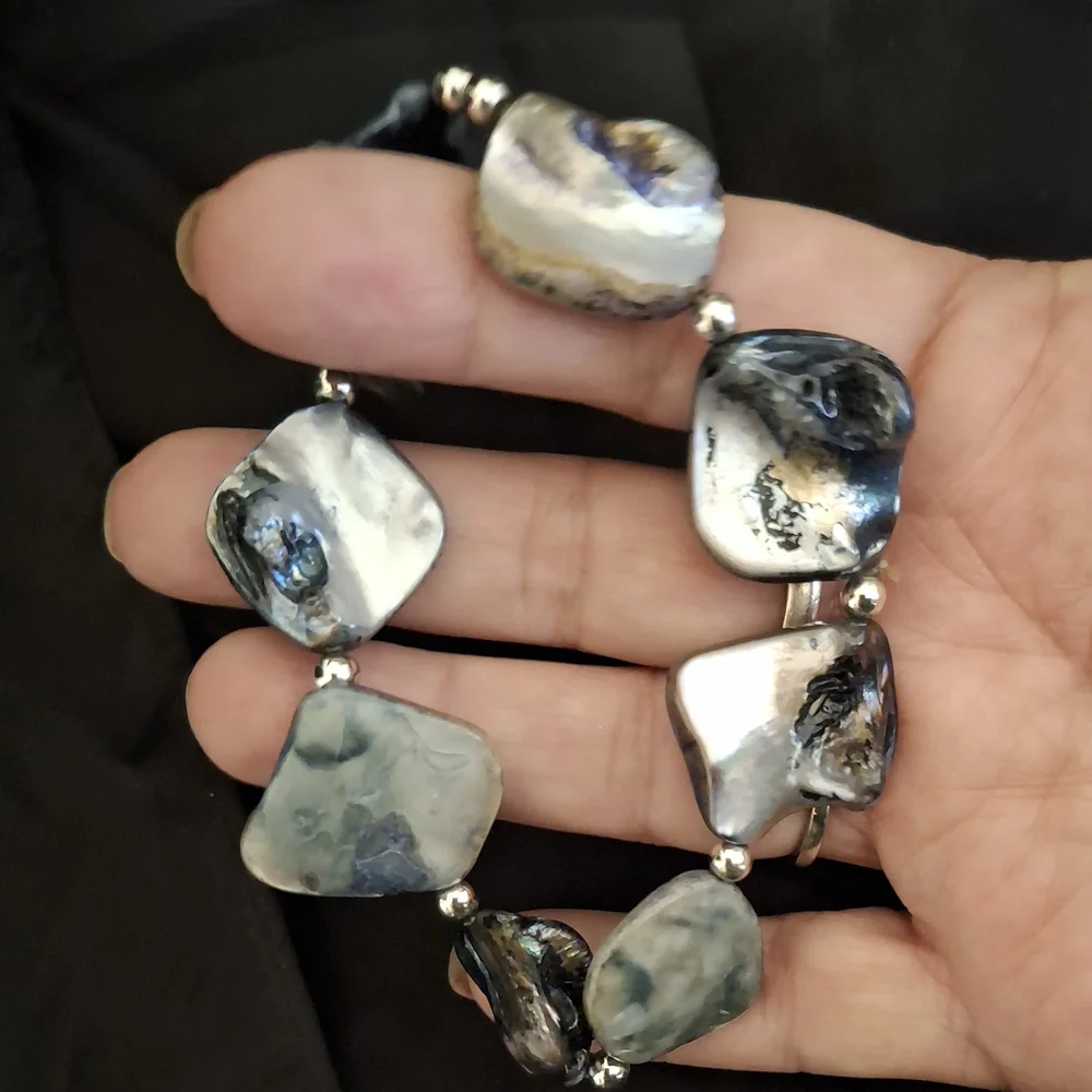 Mother Of Pearl MOP and Silver Women's Stretch Bracelet